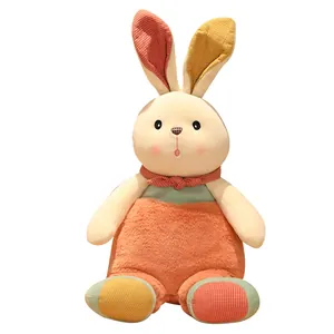 Adorable soft plush rabbit toy with orange fuzzy body and checkered ears for kids