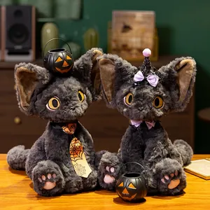 Adorable Halloween themed Devon Rex plush cat toys with pumpkin bucket and accessories