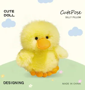 Adorable soft yellow fluffy duck plush toy pillow with a cute orange beak detail