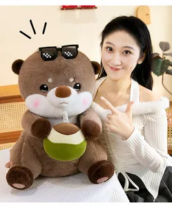 Simpatico peluche a forma di lontra marrone con occhiali pixel e cocco