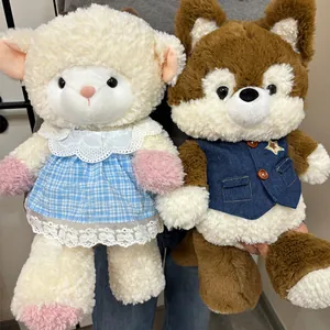 Original Forest Running Animal Plush Toy Soft PV Velvet Stuffed Fox Husky Wolf Lamb Rabbit Elephant Bear Cat Doll Birthday Gift