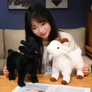 Realistic goat plush toys in black and white colors for home decoration and gifts.