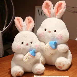 Cartoon Feeding Bottle Rabbit Plush Toy Cute Big Eyed Bunny Stuffed Animal Soft White Rabbit Comfort Doll Home Decor Toy