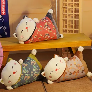 Lindo juego 2 en 1 de cojín y manta de felpa Maneki-neko para oficina y decoración hogar