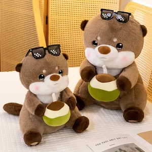 Simpatico Peluche di Lontra Con Occhiali da Sole Pixel E Cocco Morbido Animale Di Stoffa Cuscino Decorativo Regalo
