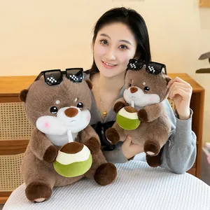 Simpatico peluche a forma di lontra con cocco e occhiali da sole pixel