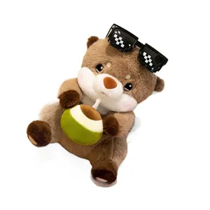 Simpatico peluche a forma di lontra con cocco e occhiali pixelati su sfondo bianco.