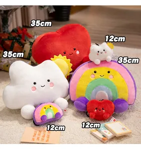 Collection of cute plush toys featuring rainbow, heart, and cloud shapes in 35cm and 12cm