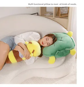 Detailed macro view of a cozy turtle shell and bee plush pillow with soft texture.