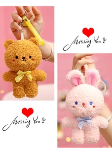 Cute plush bunny and bear keychain charms for schoolbags and accessory decoration