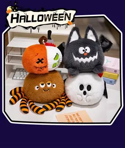 Set of funny Halloween plush toys including pumpkin bat ghost and spider soft dolls