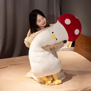 Coussin long en peluche poussin champignon pour le confort du sommeil et la déco