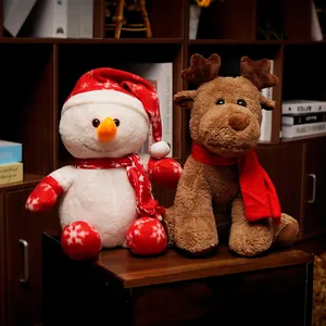 Cuddly Christmas plush snowman and reindeer toy dolls for holiday gift decoration