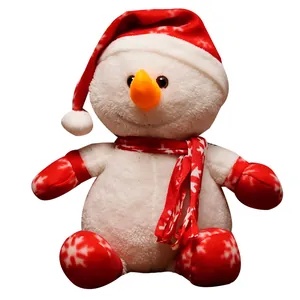 Adorable plush snowman Christmas doll with red snowflake hat and scarf gift ornament