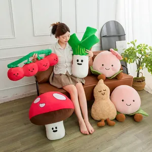 Adorable cartoon vegetable plush pillows collection including tomatoes leeks and mushrooms