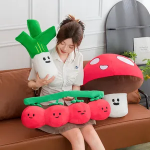 Soft vegetable plush pillows set featuring cartoon tomato green onion and mushroom