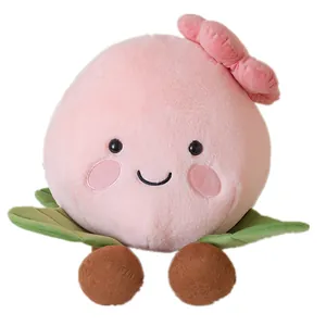 Adorable pink cartoon vegetable plush toy pillow featuring a smiling face and leaf base