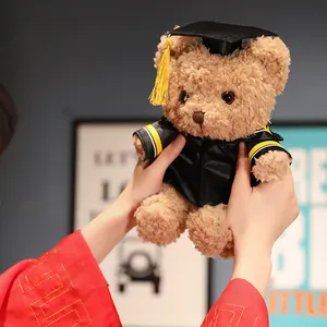 Süßer Abschluss-Teddybär Plüschtier mit schwarzem Doktorhut und Talar als Geschenk