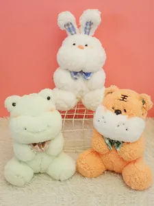 Assorted soft plush stuffed animal toys featuring a cute rabbit, frog, and tiger