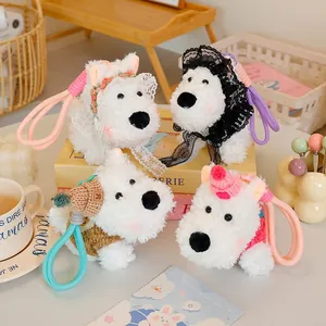 Vier niedliche Plüsch-West-Highland-Terrier Schlüsselanhänger für Taschen und Autos