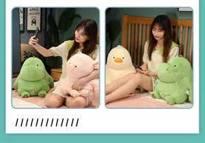 Lifestyle detail showing cute chunky pig and dinosaur plush toys in a bedroom