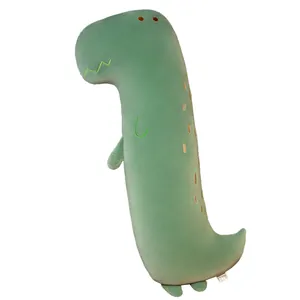 Mignon oreiller long en peluche dinosaure vert jouet doux pour un sommeil confortable