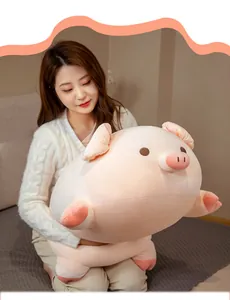 Weiches rosa BoBo Schwein Plüschtier Kuschelkissen zum Schlafen in Krabbelpose