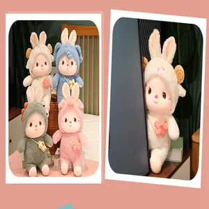 Variety of soft cute plush rabbit dolls in pastel colors, perfect healing gift for kids