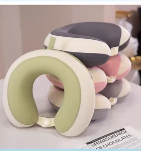 Pila de almohadas de viaje en forma de U de seda de hielo con espuma viscoelástica lavable