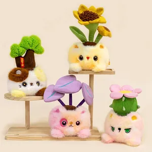 Lindas plantas de peluche en maceta con con forma de gato para decoración de oficina