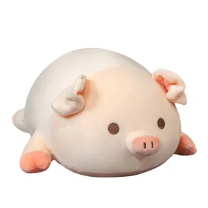 Peluche de cochon rose allongé pour dormir, oreiller doux en forme d'animal mignon