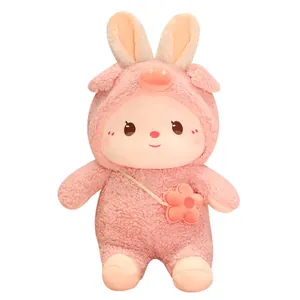 Adorable and soft pink rabbit transformer plush doll stuffed toy gift for kids and girls