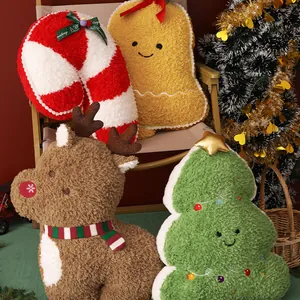 Coussin en Peluche de Noël Père Noël Renne Sapin Maison Forme Coussin Décoratif Moelleux Décoration de Maison de Vacances Cadeau