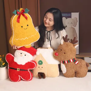 Ensemble de coussins de Noël en peluche avec Père Noël, renne, cloche et maison