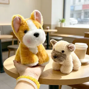Miniature realistic Schnauzer and Corgi puppy plush toys for cute desktop decoration