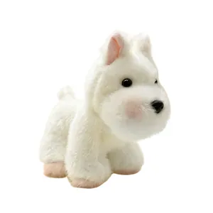 Adorable white Westie plush dog toy simulation puppy doll 8 inch desktop decoration