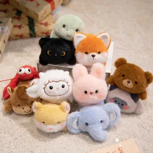 Set of cute plush animal refrigerator magnets including cat, bear, and elephant