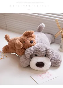 Detailed view of soft Schnauzer and puppy plush toys in a cozy lying pose for kids