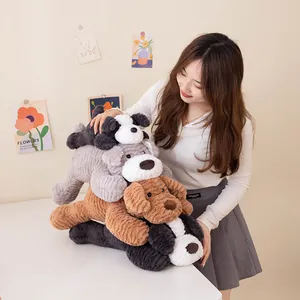 Soft Schnauzer plush dog toy in a lying pose, cute puppy stuffed animal pillow for kids