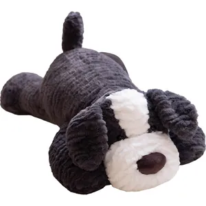 Soft plush dog pillow toy with realistic Schnauzer fur texture on white background