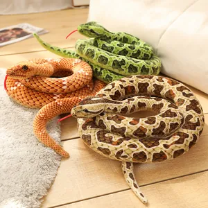 Realistic coiled snake plush toy set with lifelike scales in green, orange, and brown