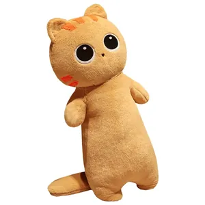 Soft orange long cat plush pillow with large round eyes for kids and girls gift