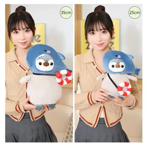Peluche de pingüino creativo con disfraz de tiburón, tallas de 25 y 35 cm disponibles