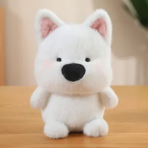 Soft white plush dog toy with pink ears for desk decoration