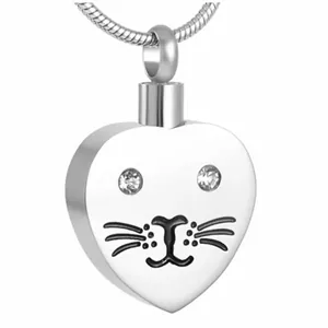 Collana per Urna Cineraria per Animali Domestici Ciondolo a Cuore con Gattino in Acciaio al Titanio Gioielli Commemorativi per Donna Uomo