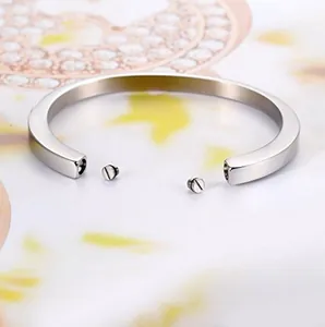 Bracelet urne commémoratif en acier inoxydable poli pour cendres et poils d'animaux