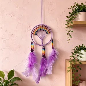 Handmade Rainbow Dream Catcher Hot Air Balloon Feather Hanging Wall Decor For Kids Room Nursery Home Decoration Ornament Gift