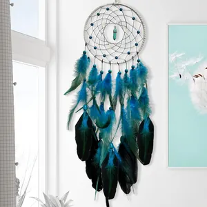 Acchiappasogni Luminoso Bohemien Fatto a Mano Decorazione Murale Con Pendente a Proiettile in Turchese e Piume Naturali da Parete