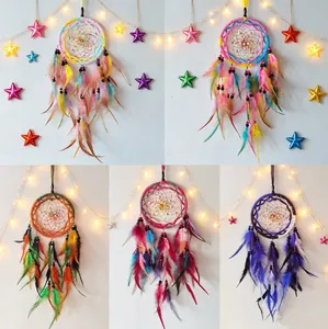 Handmade Colorful Feather Dream Catcher Wind Chime Wall Hanging Bohemian Ethnic Home Decor For Bedroom Living Room