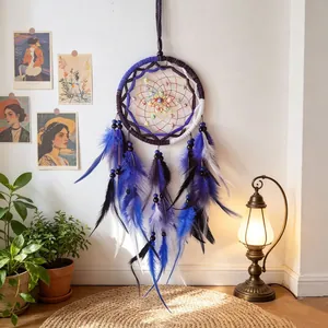 Handmade colorful feather dreamcatcher wall hanging decor for home or hotel room.